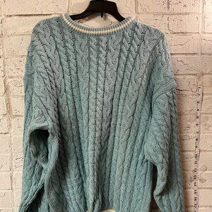 Peconic Bay Traders Cable Knit Sweater Made USA Blue Green Size Large